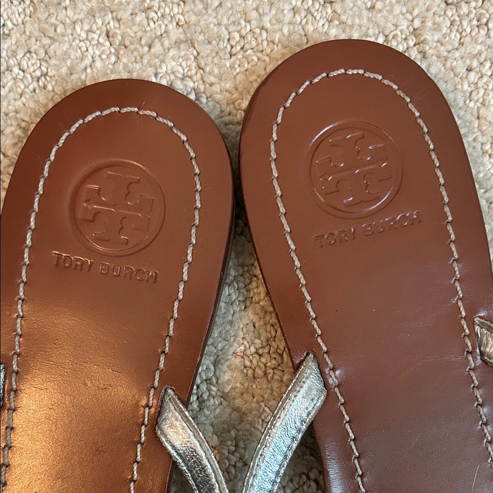 Tory Burch Silver and Brown Sandals - Picture 2 of 3